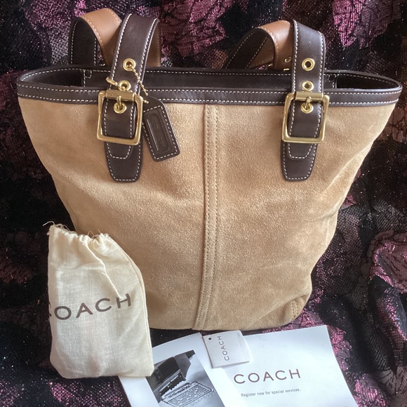 Coach Handbags - Vintage Coach Hampton Tan Suede Leather Handbag